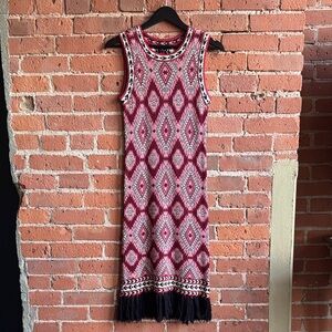 Stretch Knit  Patterned Sleeveless Dress - Red and Black